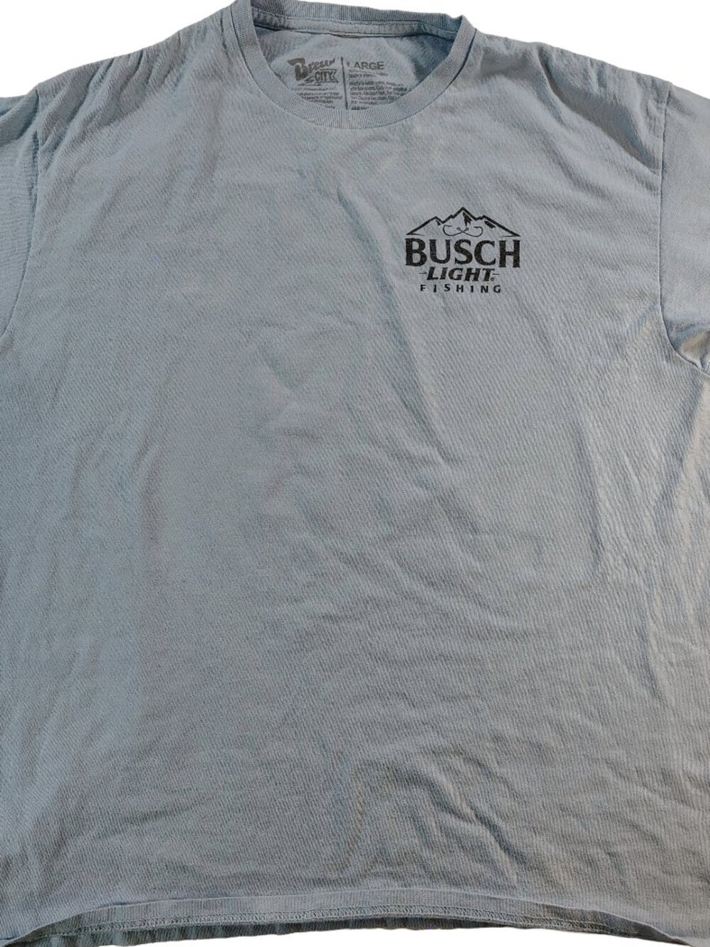 Men's Light Blue Large Short Sleeve Busch Light Fishing Graphic Logo T-Shirt